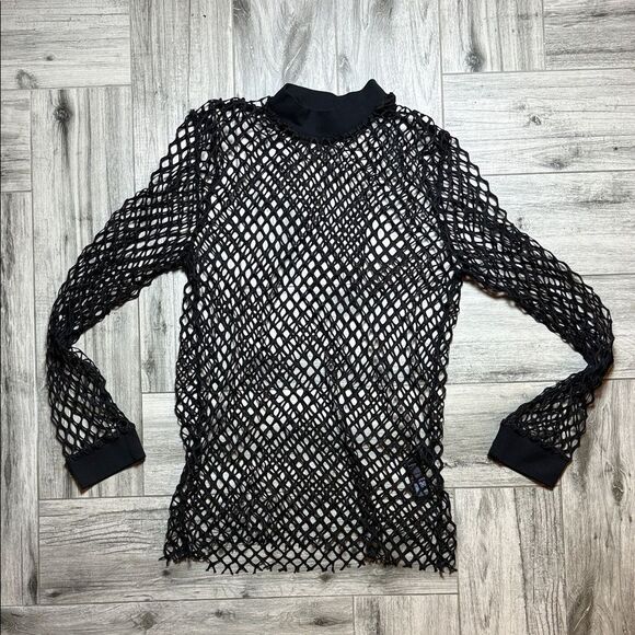 Black Mesh Long Sleeve Top Size S - Picture 1 of 7